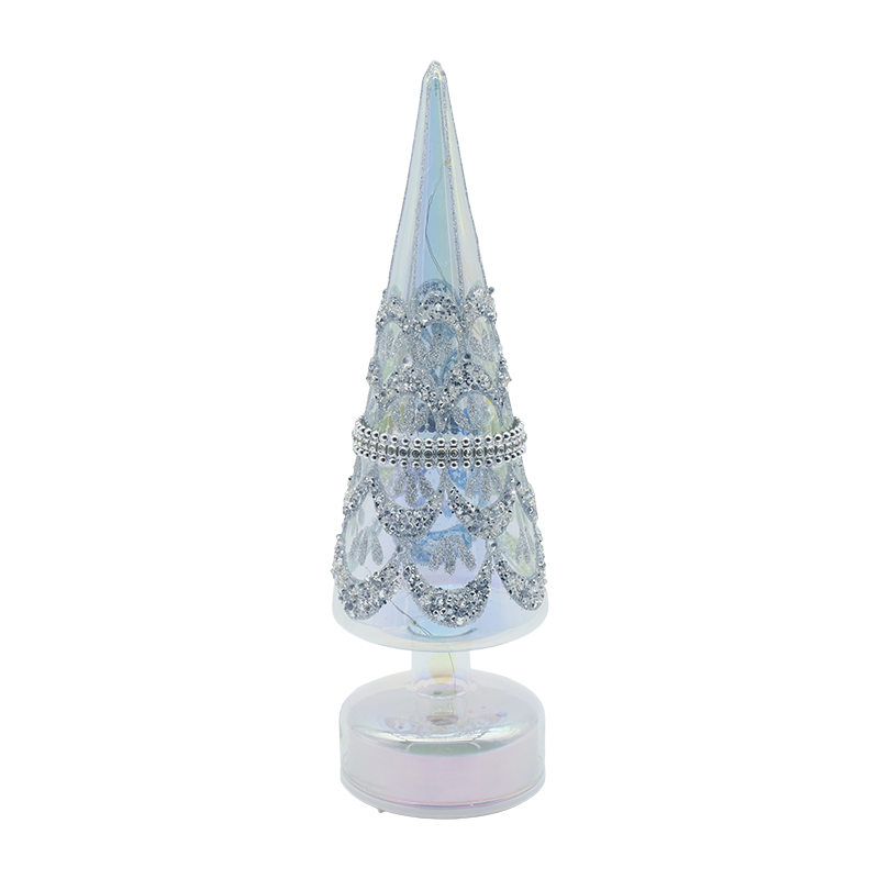 10×30cm Rotating Nativitatis Vitri Arbor cum Luminibus Iridescent Festive Decor DUXERIT
