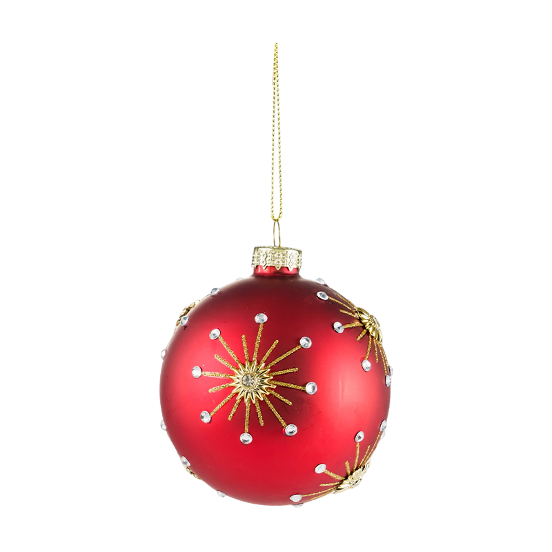 8cm Red Matte Christmas Glass ball Bauble with Aurum Glitter Swirls