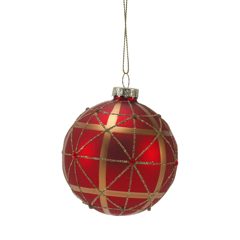 8cm Red Matte Christmas Glass ball Bauble with Aurum Glitter Swirls