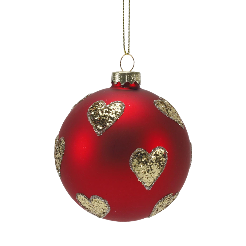 8cm Red Matte Christmas Glass ball Bauble with Aurum Glitter Swirls
