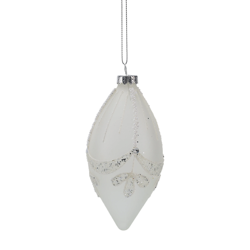 8cm Bridal Beaded White Christmas Glass Ornament (Single / Set of 3)