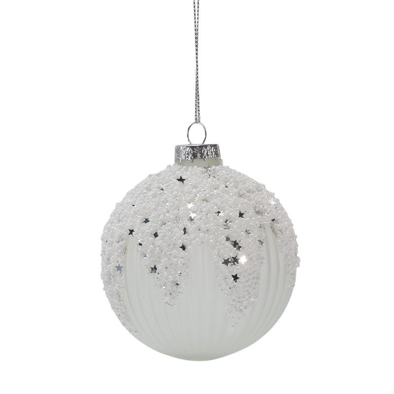 8cm Nivei Astrifero Vitro & Argenteo Globus Ornament (Single / Set of 3)