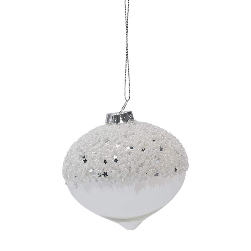 8cm Nivei Astrifero Vitro & Argenteo Globus Ornament (Single / Set of 3)