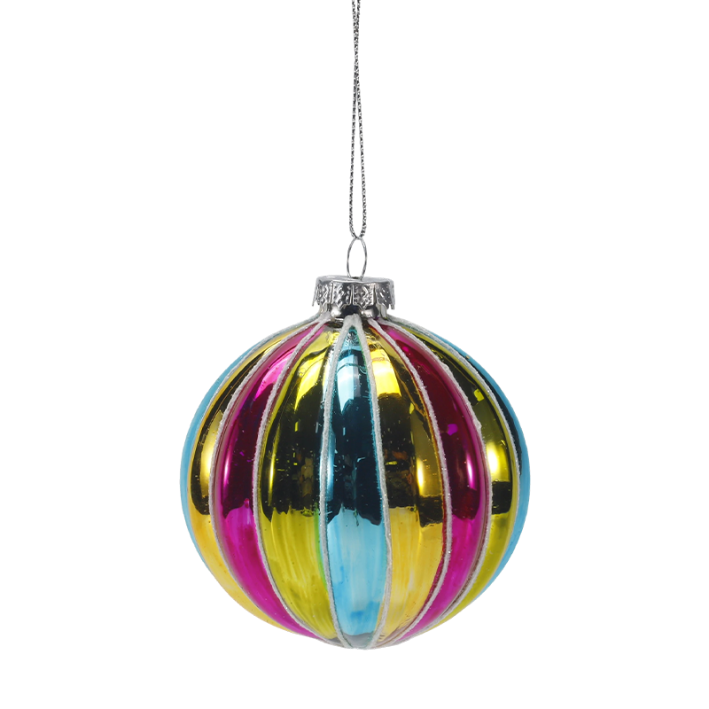 8cm Retro Rainbow Stripe Christmas globus Vitri Ornamentum (Single / Set of 4)