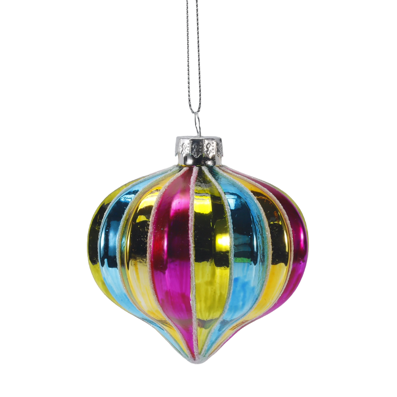8cm Retro Rainbow Stripe Christmas globus Vitri Ornamentum (Single / Set of 4)