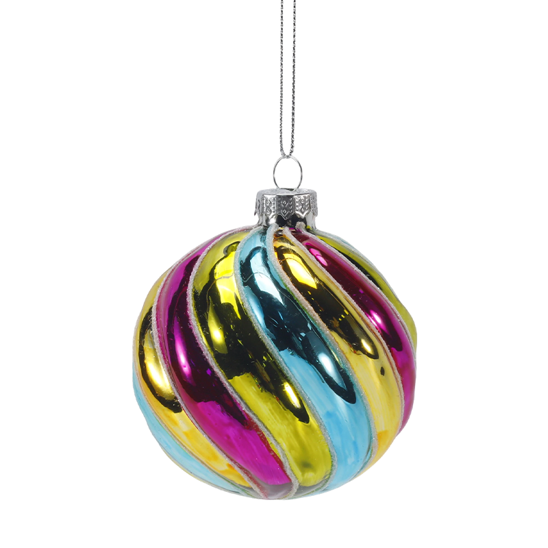 8cm Retro Rainbow Stripe Christmas globus Vitri Ornamentum (Single / Set of 4)