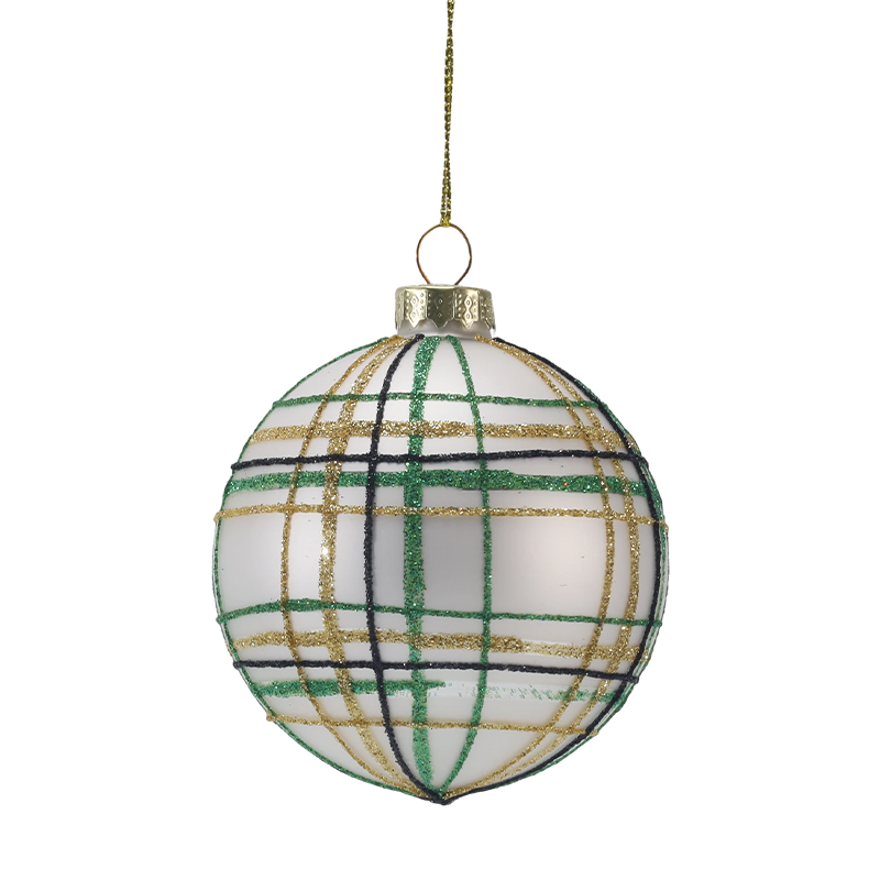 8cm Retro Plaid & Stripe Christmas globus Ornament (Single / Set of 3)