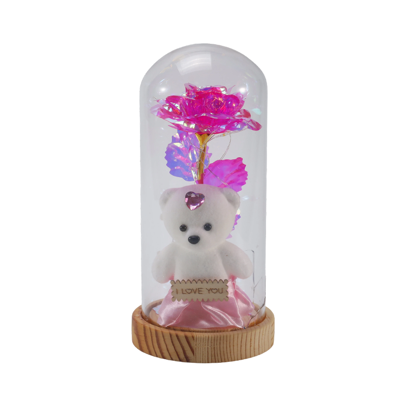 Galaxy Rose Cloche Vitri Lux (In/Sine Teddy Bear, Multiplices Colores)
