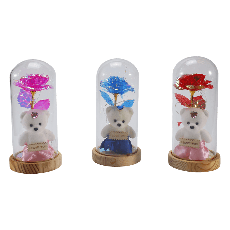 Galaxy Rose Cloche Vitri Lux (In/Sine Teddy Bear, Multiplices Colores)