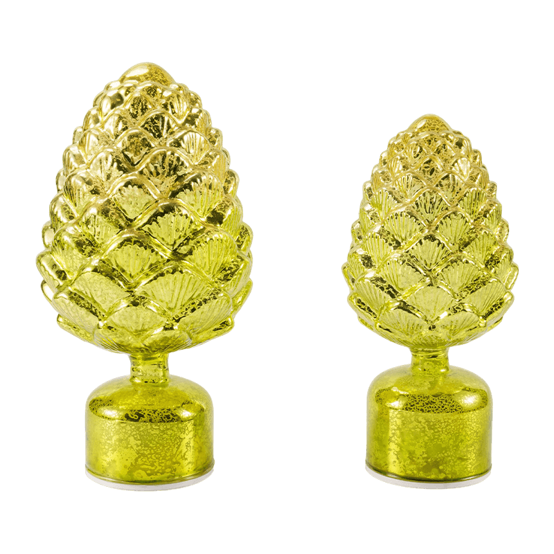 Vindemiatio Mercurius Glass Candle & Pinecone Figurine (Green / Aurum Finish)