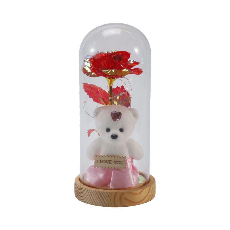 Galaxy Rose Cloche Vitri Lux (In/Sine Teddy Bear, Multiplices Colores)